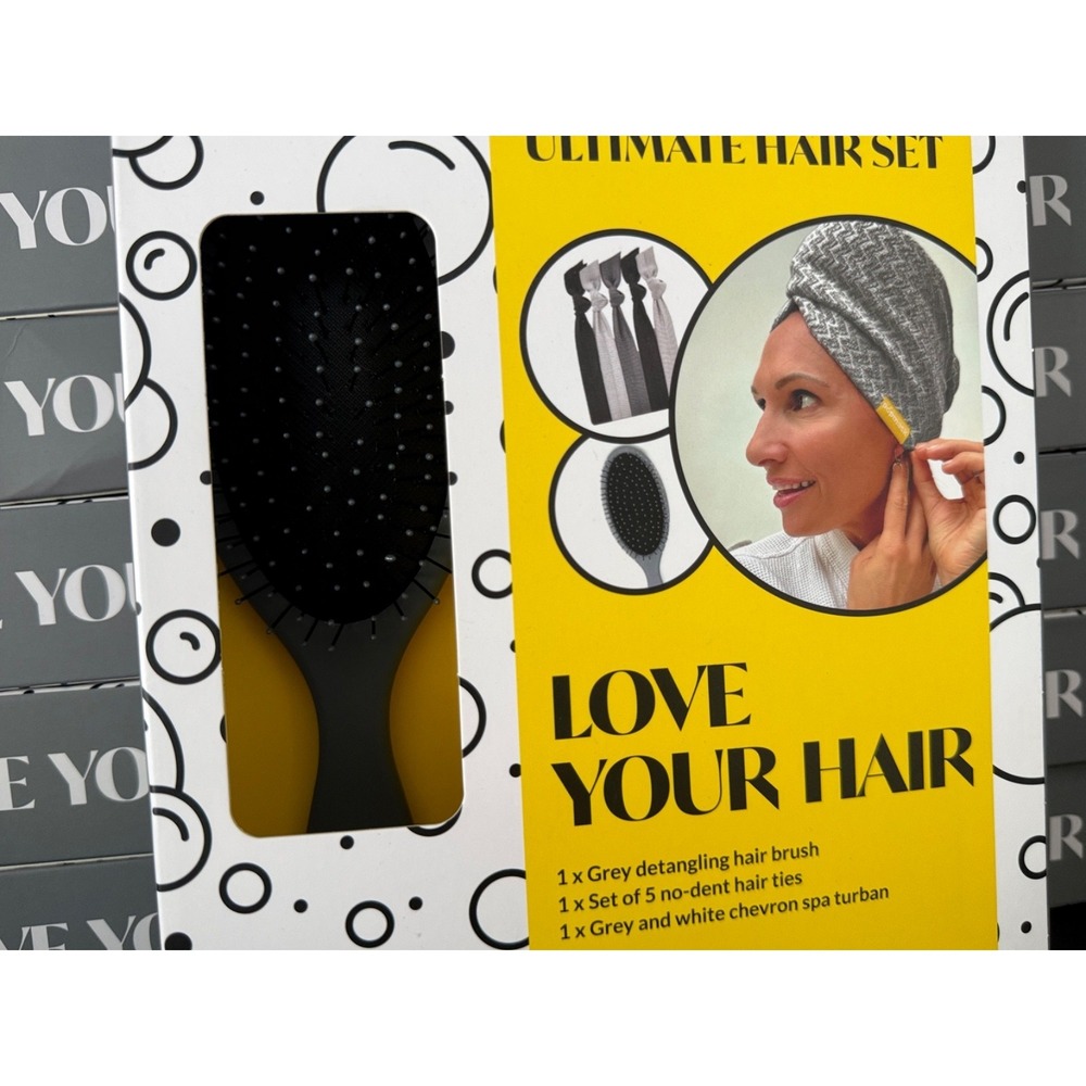 Popmask Ultimate Hair Set Detangling Gray Hair Brush With Hair Ties & Turban new - Picture 6 of 8